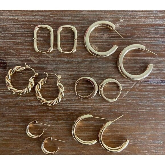 New Gold Hoop Earrings Set for Women, 6 Pairs 14K Gold Plated Lightweight - Picture 1 of 3
